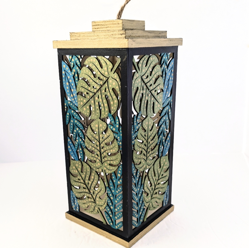 OOAK Artisan Tropical Leaves Lantern — Contemporary Botanical Light Object — 10.
